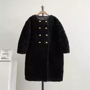 화이트 부클 롱코트 노카라 오버핏 퍼코트 뽀글이 울코트 양털 리얼