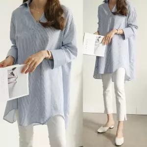 하늘바라기_여성용 반오픈 스트라이프 셔츠