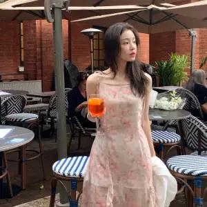 (어깨허리끈조절가능/휴양지룩/리조트룩) 에블린 수채화 나염 프릴 슬릿 나시 원피스 op15970