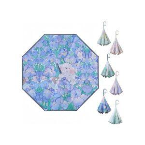 Rekucci 거꾸로 되는 우산 거꾸로 된 우산 우산 꽃무늬 자립식 양손 자유 내풍 젖지 않는 우비 긴 자루우산 청우산 차량용 우산 부러지지 않는 우산 umbrella 태풍 대응 큰 바람을 막다 장마 여성용 남성 (청조문목)