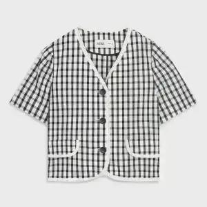 [미쏘] V넥 체크 가디건형 자켓 (MIWJKC812G-T)