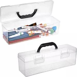 KY 2팩 투명 플라스틱 페인팅 브러시 용기 휴대용 긴 페인트 케이스 드로잉 도구 보관함 예술가 공예가를