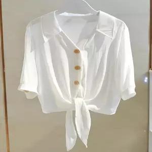 [카라]KARRA 스크랩타이버튼블라우스_A4M1207