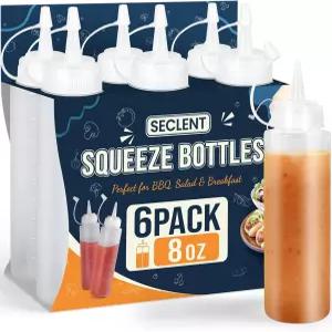 SECLENT 8온스 스퀴즈 병 소스용 플라스틱 조미료 케첩 드레싱용 스퀴트 시럽용 오일 겨자 팬케이크 반죽 -