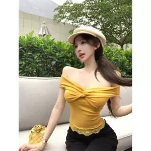 지니코코 여자 여름 숄더 오프숄더 상의 레이스 브이넥 일자 슬림핏 셔츠 롱루즈핏 티 ADOR2