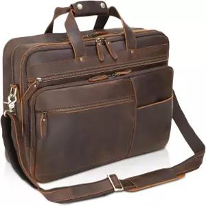 남성 비즈니스 여행용 풀 그레인 가죽 서류 가방 17.3인치 노트북에 맞는 폴라레 X-대형 18인치