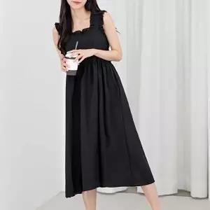 반팔원피스 프릴 어깨 끈나시 롱원피스 허리셔링 여름 데이트룩