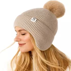 귀마개가 달린 여성용 FURTALK 겨울 모자 따뜻한 니트 비니 폼 웜 해골