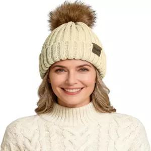 여성용 ZOORON 비니 겨울용 인조 모피 폼 웜 니트 해골 모자