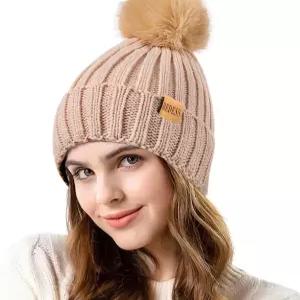 레드세스 여성 겨울 니트 비니 모자 따뜻한 플리스 안감 폼폼 캡 두꺼운 슬루시 스노우 해골 스키