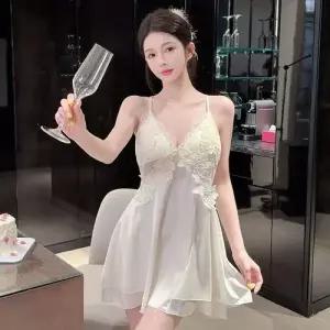 여름 슬립 끈 패드 잠옷 쿨링 레이스 롱스커트 프렌치 나시 커플잠옷세트 천금 ible2