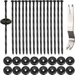 바쿨료르 16세트 야외 RV 러그 스테이크 6인치 블랙 파티오 매트 외부 방수포 캠핑 고정용 게이지 헤비