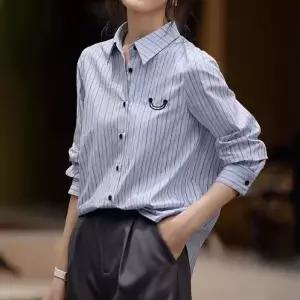 EAMT 물감 여성셔츠 자수 스트라이프 셔츠 봄가을 YJ3