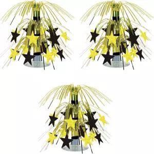 Beistle Star 미니 캐스케이드 센터피스 - 블랙 골드 팩 3개