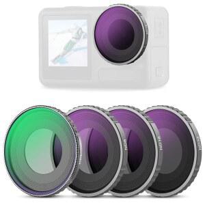 [미국배송] DJI 오스모 액션 4 / 5 프로(4팩)와 호환되는 최신 CPL 및 ND 필터 세트 스크류 온 + ND8 ND16 ND32 키트 카메라 액세서리 멀티 코팅 HD 광학 유리 FL-A12