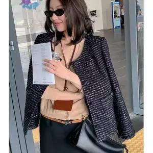하프 가을 상의 긴팔 코트 트위드 쇼트 라운드 여자코트 원템3