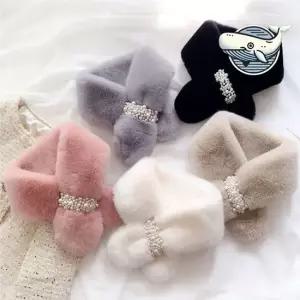 부드러운 여성 진주 장식 퍼 머플러 따뜻한 퍼머플러 쁘띠퍼 쁘띠퍼머플러 미니목도리