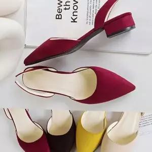 [에이치플러스몰]힐 플랫 뾰족코 스트랩 여성 스웨이드 베이직 샌들 여성발등단화