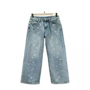 배기 데님팬츠 배기청바지 큐빅 반짝이 패션 블루 바지 밴딩 빈티지 봄 하이웨스트