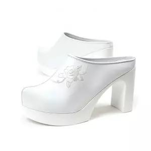 9cm 통굽 꽃자수 한복슬리퍼 한복힐 결혼식 웨딩슬리퍼 높은굽 웨딩슈즈 - 백힐