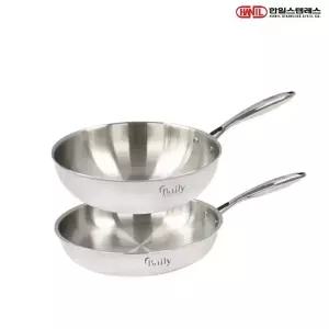 한일STS 베일리 IH 인덕션가능 통5중 스텐레스 후라이팬세트 2종C(후28+궁28)