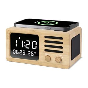 우드쇼 Y139 블루투스 스피커 15W 고속 무선충전 LED 탁상시계_리얼우드