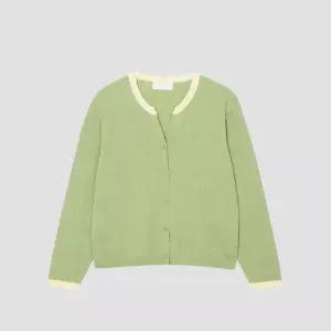 [유닛]린넨 혼방 크루넥 오픈 배색 니트 가디건 [UFJKCA255N-GREEN]