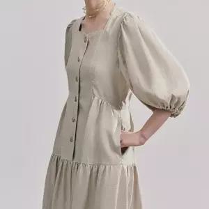 린넨 블렌디드 헨리넥 원피스