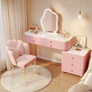 공주화장대 핑크 조명 서랍형 수납 화장대 학생 원룸 80cm