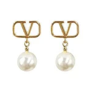 [발렌티노][명품] 발렌티노 가라바니 발렌티노 V로고 시그니처 펄 드롭 이어링