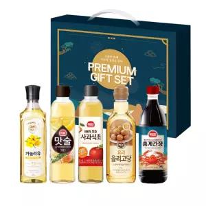 해표 요리 5종 프리미엄 명절 선물세트 카놀라유 맛술 사과식초 올리고당 홍게간장