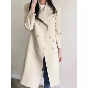 올리비아 여성 봄 가을 더블버튼 스판 백스트랩 트임 정장 캐쥬얼 하프 롱 트렌치 코트