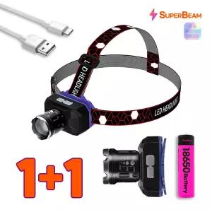 1+1 16코어 백색광 고출력 충전식 LED 괴물밝기 헤드랜턴 캠핑 등산 헤드램프