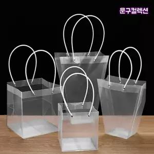 투명 쇼핑백 (10개입) 사각 사다리 정사각 꽃바구니 포장 꽃다발 화분 답례품 와인 투명 포장용품