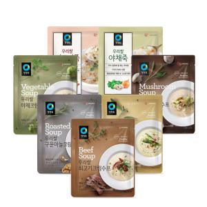 청정원 우리쌀 수프 60g 5종(구운마늘/쇠고기/야채/양송이/우리쌀크림) & 죽 2종(쇠고기/야채)