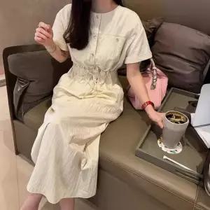 [오아즈]  버튼 허리 스트링 디테일 내추럴핏 여름 데일리 롱원피스 2color