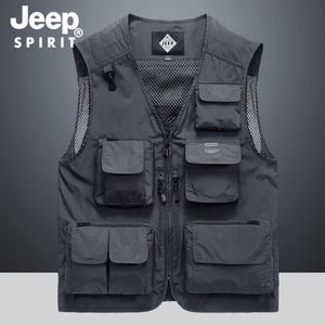 JEEP SPIRIT 봄철 야외 낚시 조끼 남성용 포켓 작업복 조끼