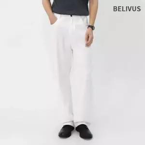 남성 솔리드 화이트진 데님 팬츠 세미 와이드 백바지 BHDP002