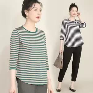 [애비뉴투지] 실켓 면 혼방 스트라이프 칠부 티셔츠 2종 (국내산)