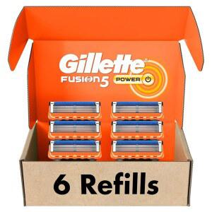 Gillette Fusion5 남성용 파워 면도기 리필, 카트리지 6개, 더 큰 윤활 스트립, 정밀 트리머, 밀착 면도를 위한 5블레이드 면도날