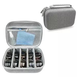 LMCHTTY 여행용 선글라스 정리함 케이스, 청소용 천 포함, 조절 가능한 멀티 수납공간 및 깨짐 방지 디자인