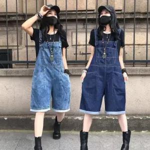 [더블디] 여성 멜빵 데님 절개 와이드 반바지 SIS-919