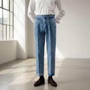 에노브 남자 구르카 투턱 테이퍼드핏 데님 팬츠 하이웨스트 클래식 청바지 슬랙스 스트레이트핏