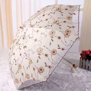 이중 암막 양산 꽃무늬 레이스 휴대용 자수 이중 양산 여름철