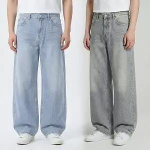 [디바옴므]스트릿 강력 워싱 와이드 청바지 데님 팬츠 빈티지 테이퍼드 세미 남성 남자
