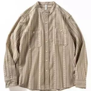빈티지 캐주얼 코듀로이 긴팔 헨리넥 상의 루즈핏 체크 남성패션 셔츠 레트로 스트라이프 DL5