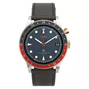 Timex 39mm Waterbury 전통적인 GMT 스테인리스 스틸 케이스, 실버/블루/브라운, 원사이즈, 케이스_161410