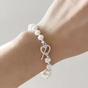 실버925 토글 하트 은볼 믹스 담수진주 팔찌