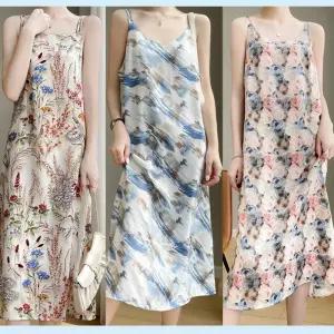 여성 플로럴 쉬폰 나시 롱 원피스 휴양지 여름 여행