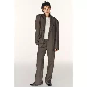 zara 자라 더블 패브릭 스트라이프 오버사이즈 블레이저 - 브라운 / 크림148344